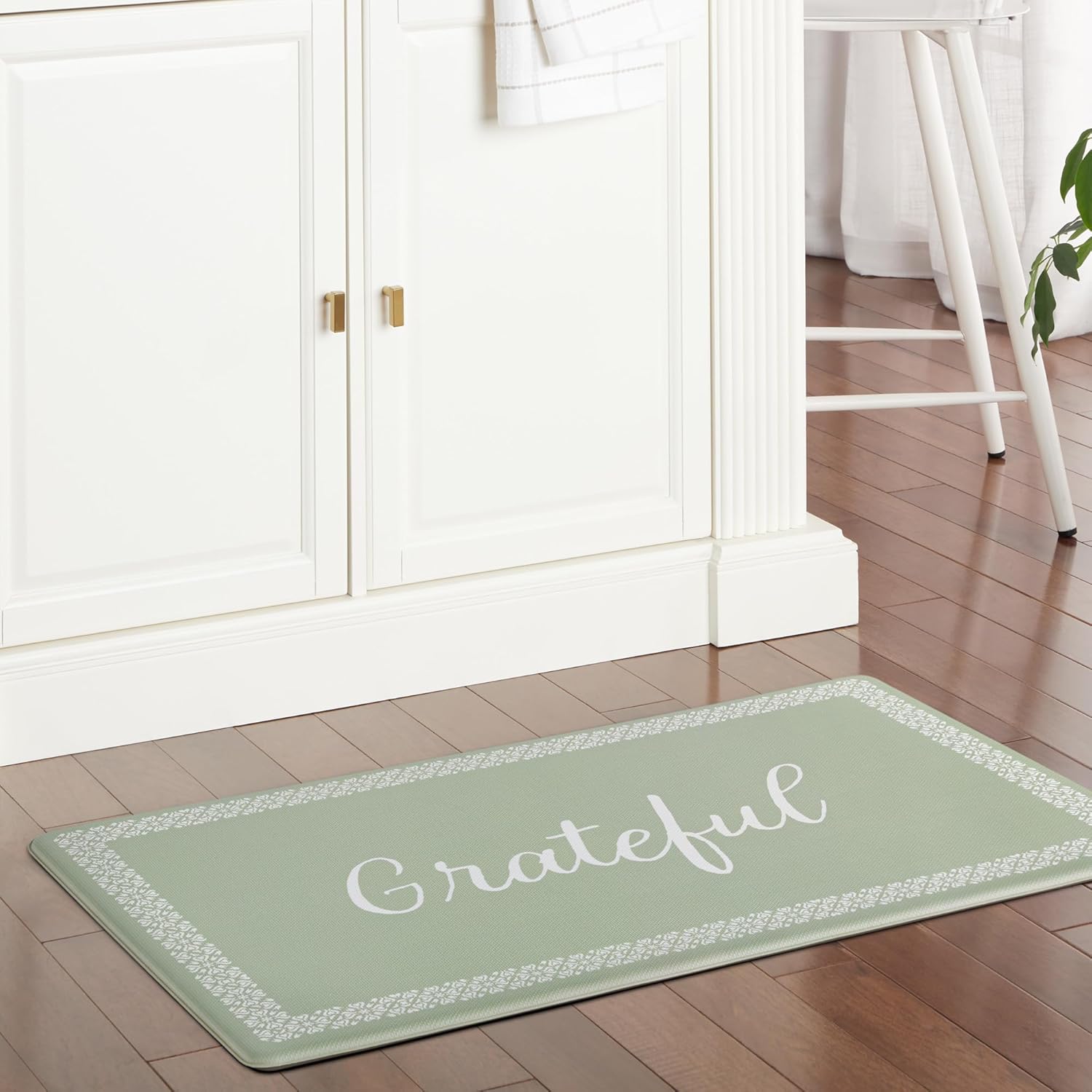 MARTHA STEWART Bloomfield Grateful Border Kitchen Mat, Comfort Standing Mat, Non-Slip Backing, Water Resistant, Green, 18"x30" Green 30"L x 18"W x 0.4"Th
