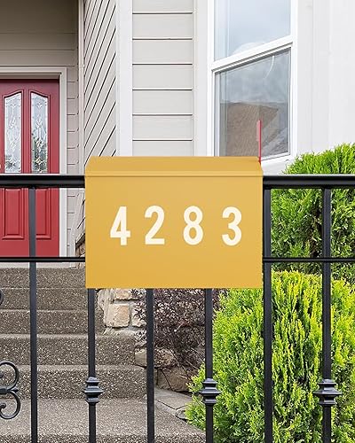 Miniatura 82 de LAND·VOI Buzón de pared con un kit de bandera y tres juegos de calcomanías de números de buzón de 0 a 9, buzones para exterior, buzón de metal Negro