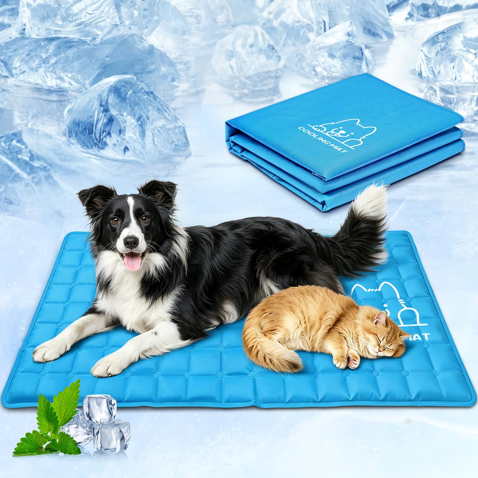 JONRRYIN Alfombrilla Refrescante para Perros y Gatos, 70x120cm Cama Auto-Refrigerante, Manta Fría Impermeable y Antideslizante, Plegable y Ligera para Interior, Exterior y Viaje, Azul (Estándar)