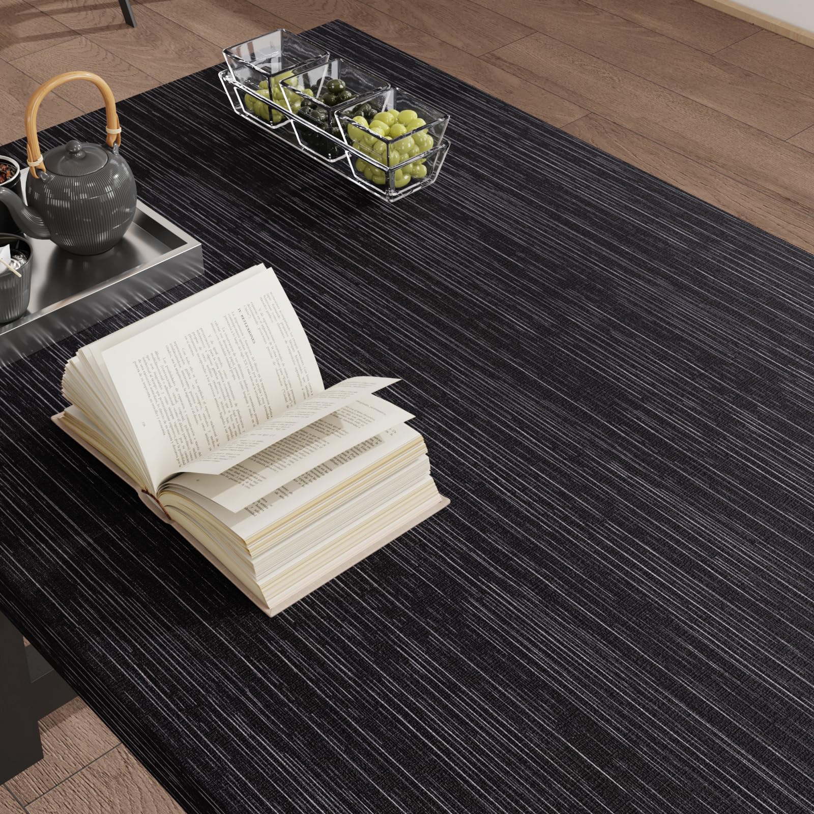 CRE8TIVE Papel Pintado de Tela de Hierba Negra Textura de Lino Papel de Contacto Papel Pared Autoadhesivo para Salón Vinilo para Muebles Papel Pintado Baño Impermeable Armario de Cocina 30cm x 200cm
