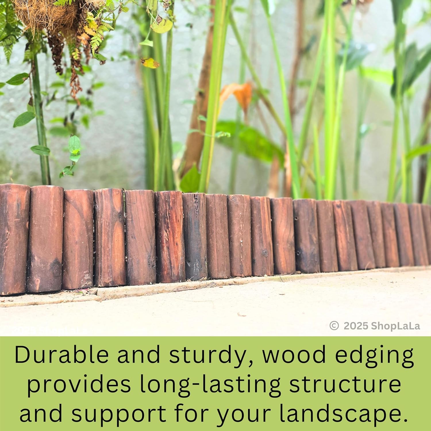 LaLaGreen Wooden Garden Landscape Edging (4 Pack, 36"x6") Decorative Flower Bed Edging Fences with Metal Stakes, Expandable Small Brown Wood Planting Tree Fence Yard Patio Path Outdoor Border Decor