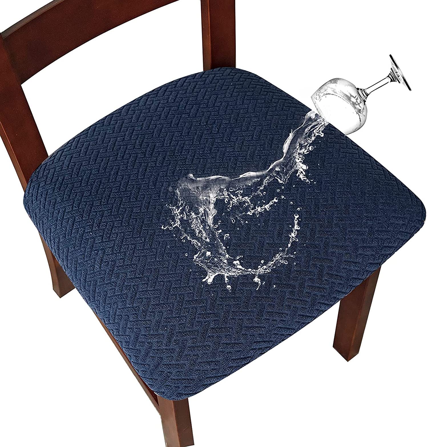 LANSHENG Waterproof Dining Chair Seat Covers Set of 6, Navy Blue