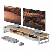 Fenge Supporto per Doppio Monitor con 2 Acrilico Cassetti, Rialzo per Monitor da Scrivania a 2 Livelli