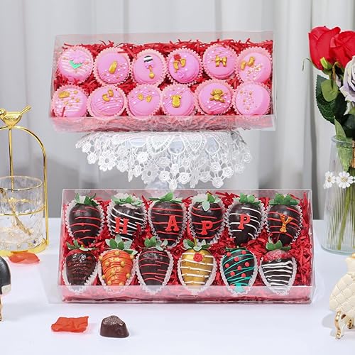 RomanticBaking 24PCS 12x5x2 Inches Clear Valentines Strawberry Boxes Cookie &