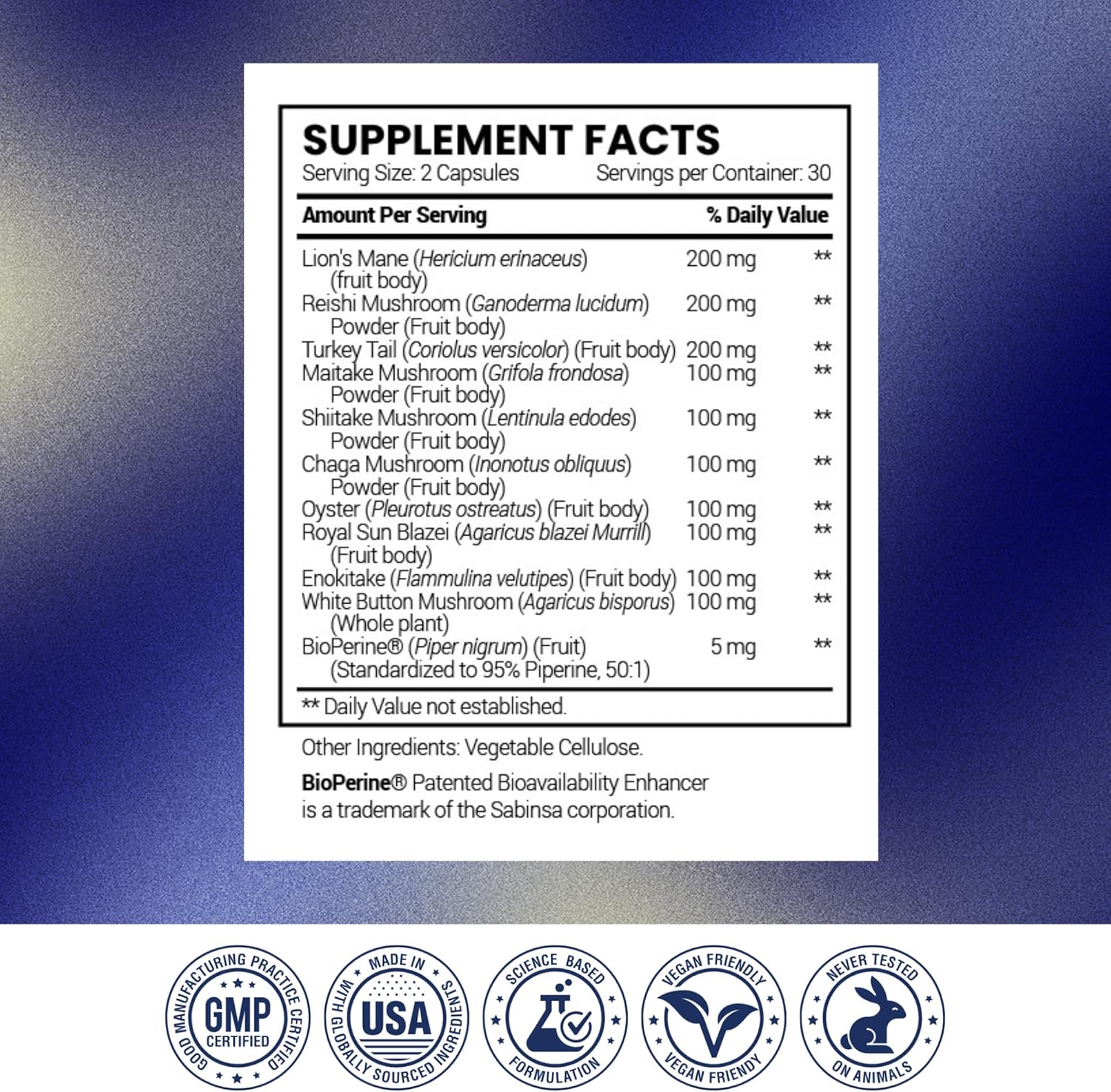 Research Verified Mushroom Complex - Support Immunity, Boost Antioxidants, Improve Cognitive Function - 10 Mushrooms Including Reishi, Maitake, and Shiitake - 60 Capsules - Vegan