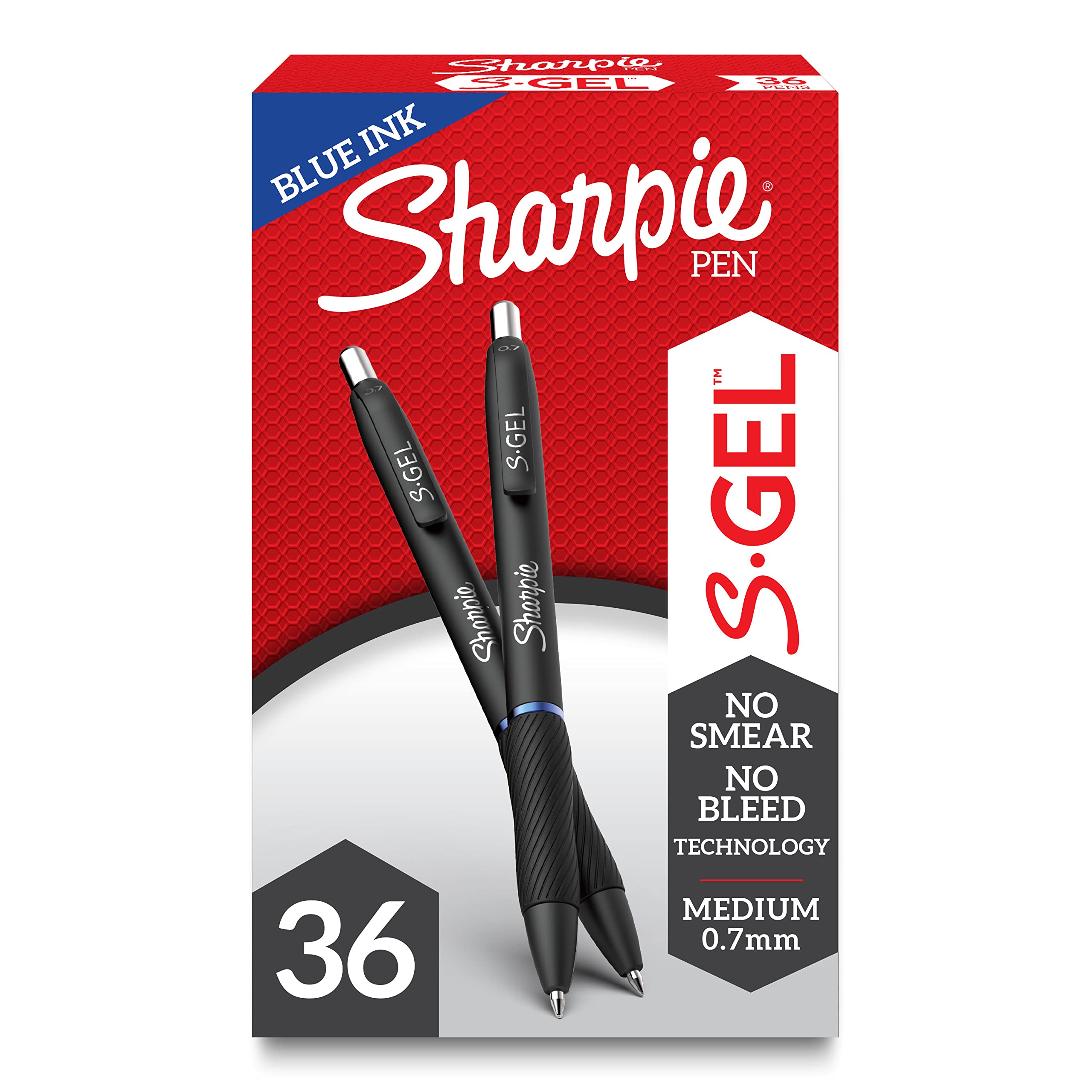 Sharpie S-Gel Gel Pens, Black Barrel, Medium Point (0.7mm), Blue Ink, 36 Count - Home, Office, School, Journaling, Writing, Note-Taking, Teacher