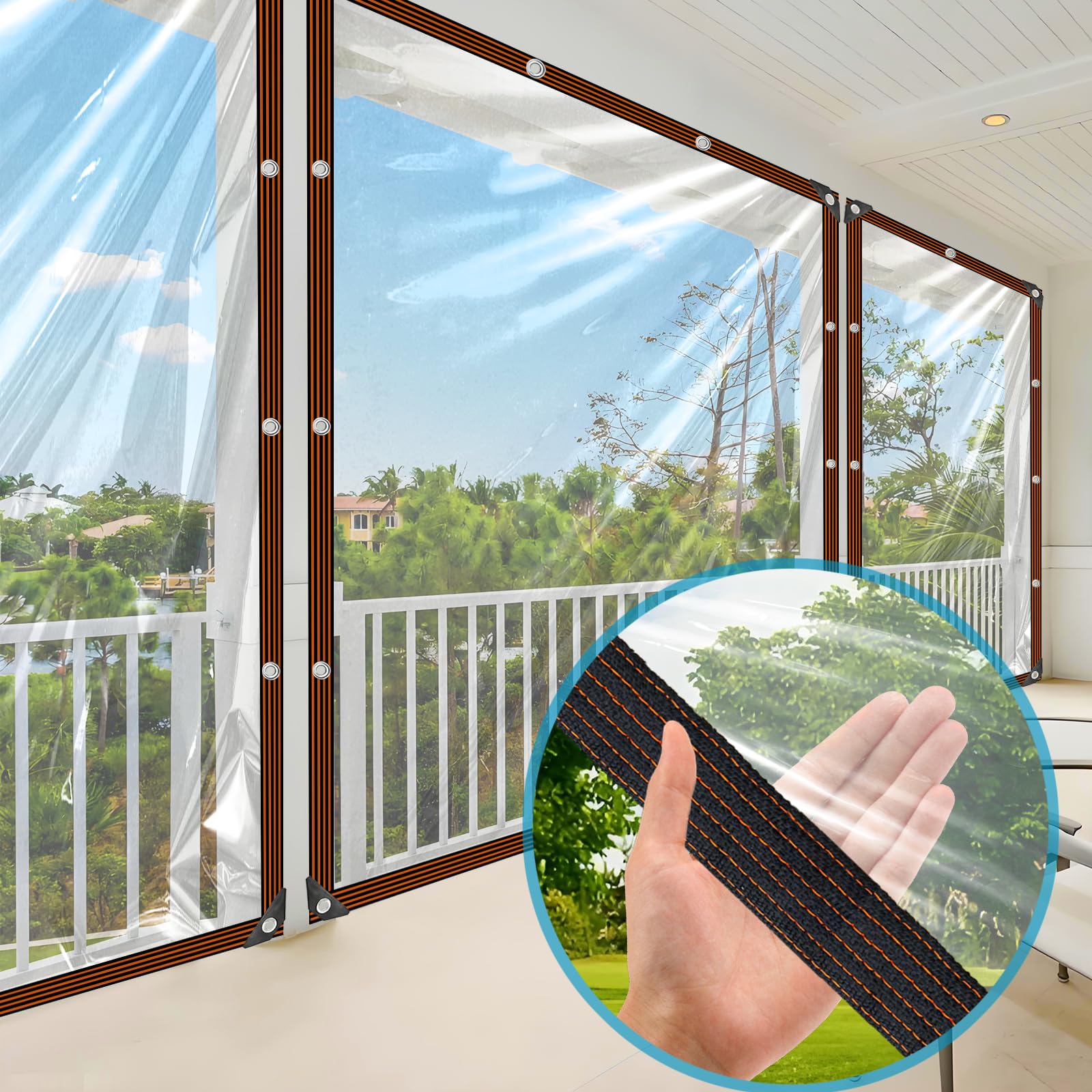 Dekzeil, transparant, waterdicht, 3 x 3 m, met ogen voor balkon, regenbescherming, zandbakafdekking, dekzeilen voor tuinmeubelen, terraszeil