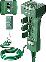 Vista 1 de DEWENWILS Outdoor Power Stake Timer Waterproof, 100FT Range Remote Control Outlet Timer, 6 Grounded Outlets 6FT Cord, Photocell Dusk to Dawn, for