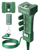 Outdoor Power Stake Timer Waterproof, 100FT Range Remote Control Outlet Timer, 6 Grounded Outlets 6FT Cord, Photocell Dusk to Dawn, for Lights, Garden, 1875W/15A UL Listed