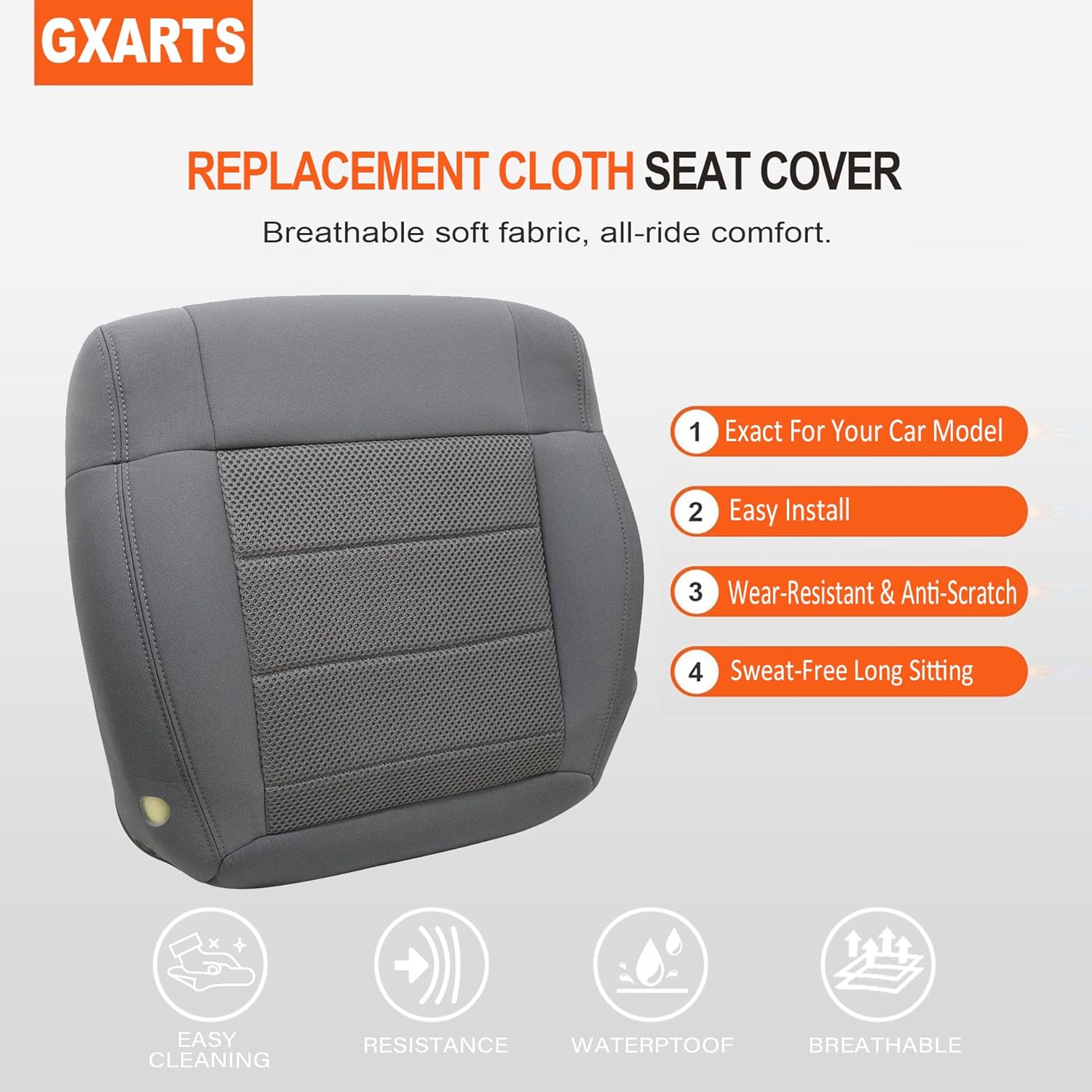 GXARTS Cloth Gray # E5DD Driver Side Bottom Replacement Seat Cover & Bottom Foam Cushion Pad Compatible with Jeep Wrangler 2008 2009 2010
