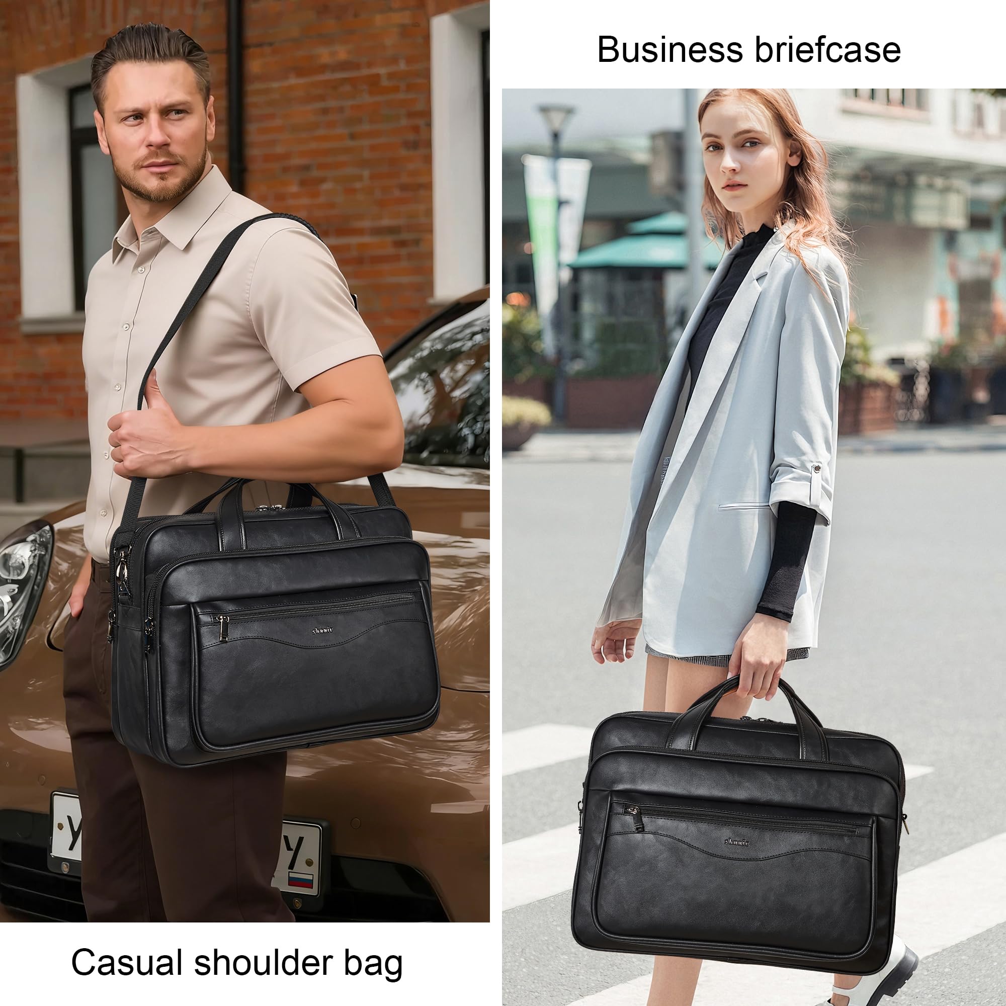 Shrrie Groß Leder Messenger Tasche für Männer und Frauen Leder Laptop Tasche