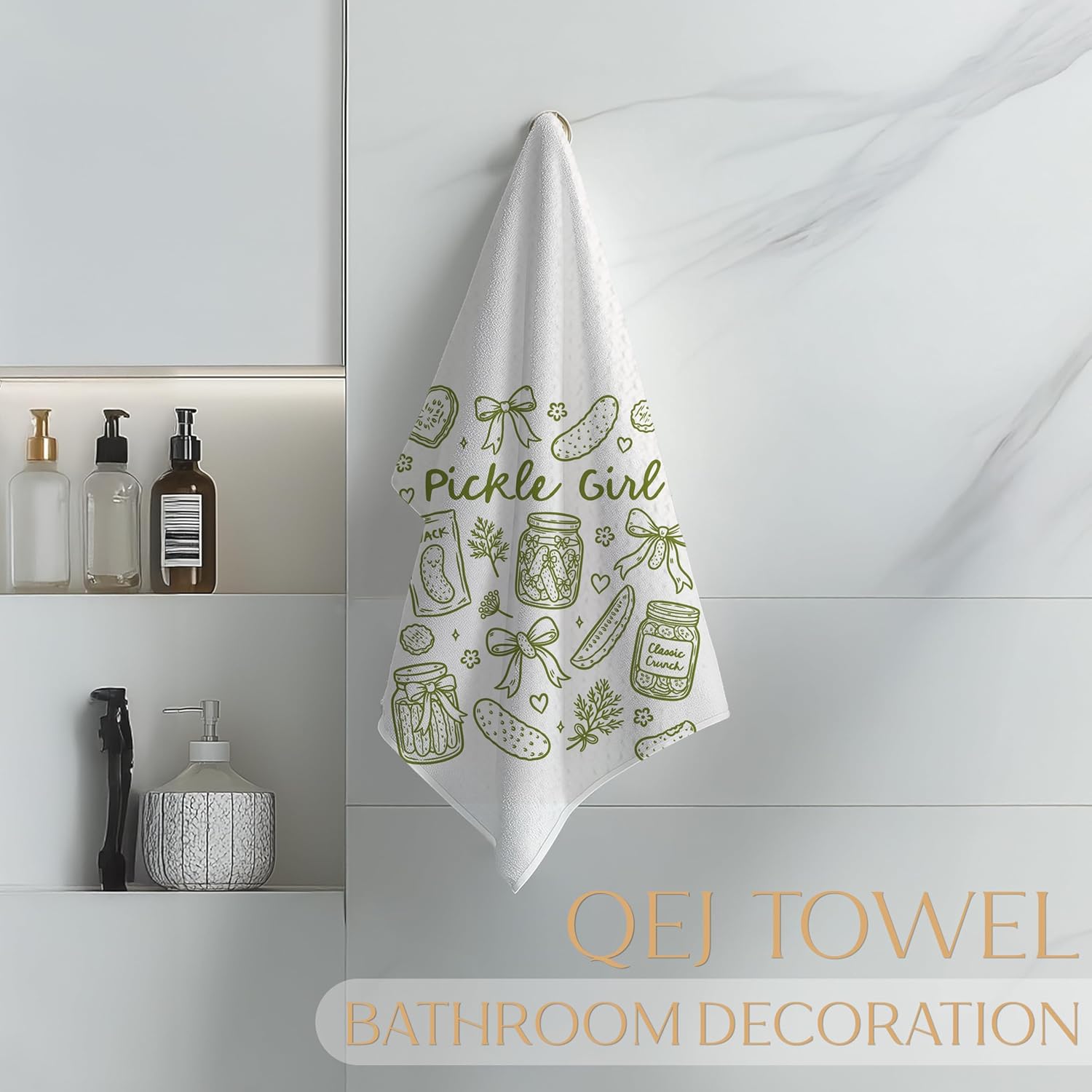 Funny Pickle Girl Kitchen Dish Towels, Gifts for Pickle Lovers Women, Coquette Bow Pickles Decorative Hand Tea Towels for Kitchen, 16x24 Inch - Image 4