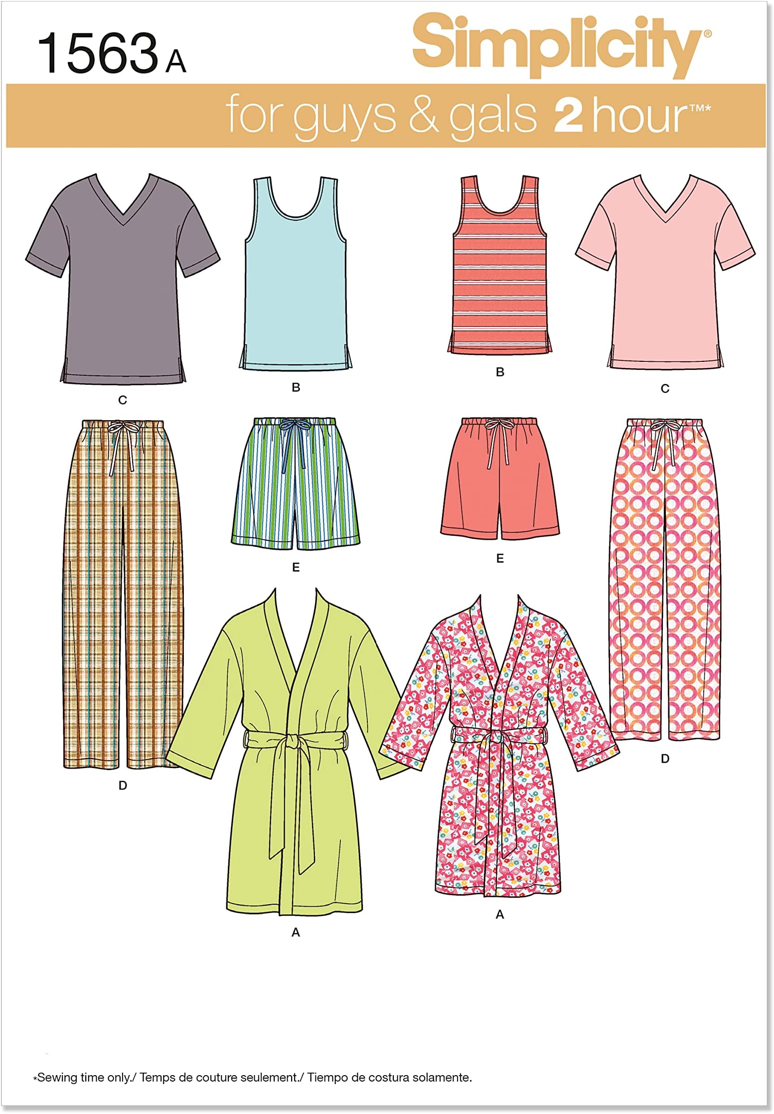 Simplicity 1563 Easy to Sew Teen's, Men's and Women's Pajama Sewing Patterns, Sizes XS-XL