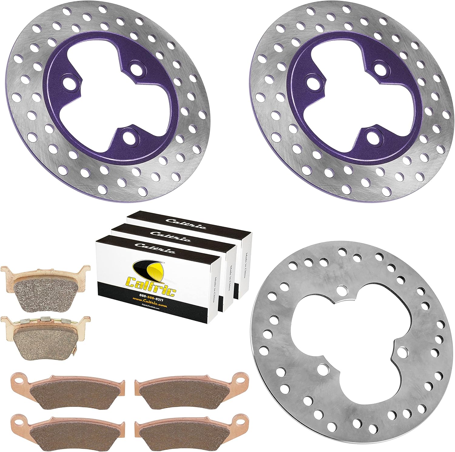 Caltric Front and Rear Brake Disc Rotor with Pads Compatible with Honda TRX450R TRX 450R Sportrax 450 2x4 2004-2005