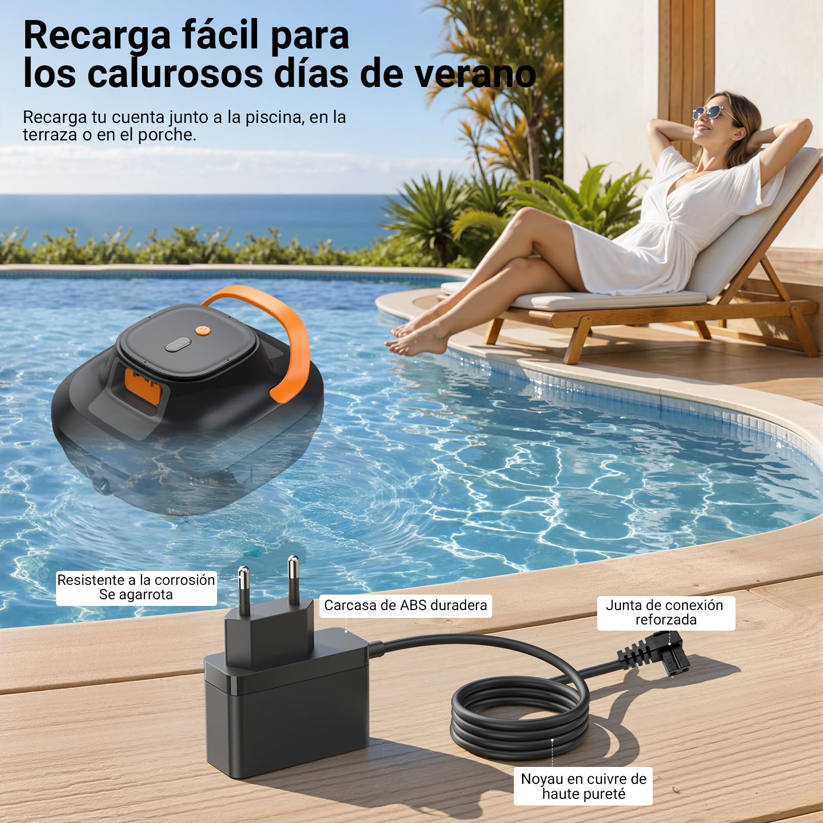 Bouge Limpiafondos Piscina Adaptador Cargador Compatible con Coasteering Planet/Planet Pro Robot Limpiafondos Piscina Sustitución Cargador Cable para Robot Piscina
