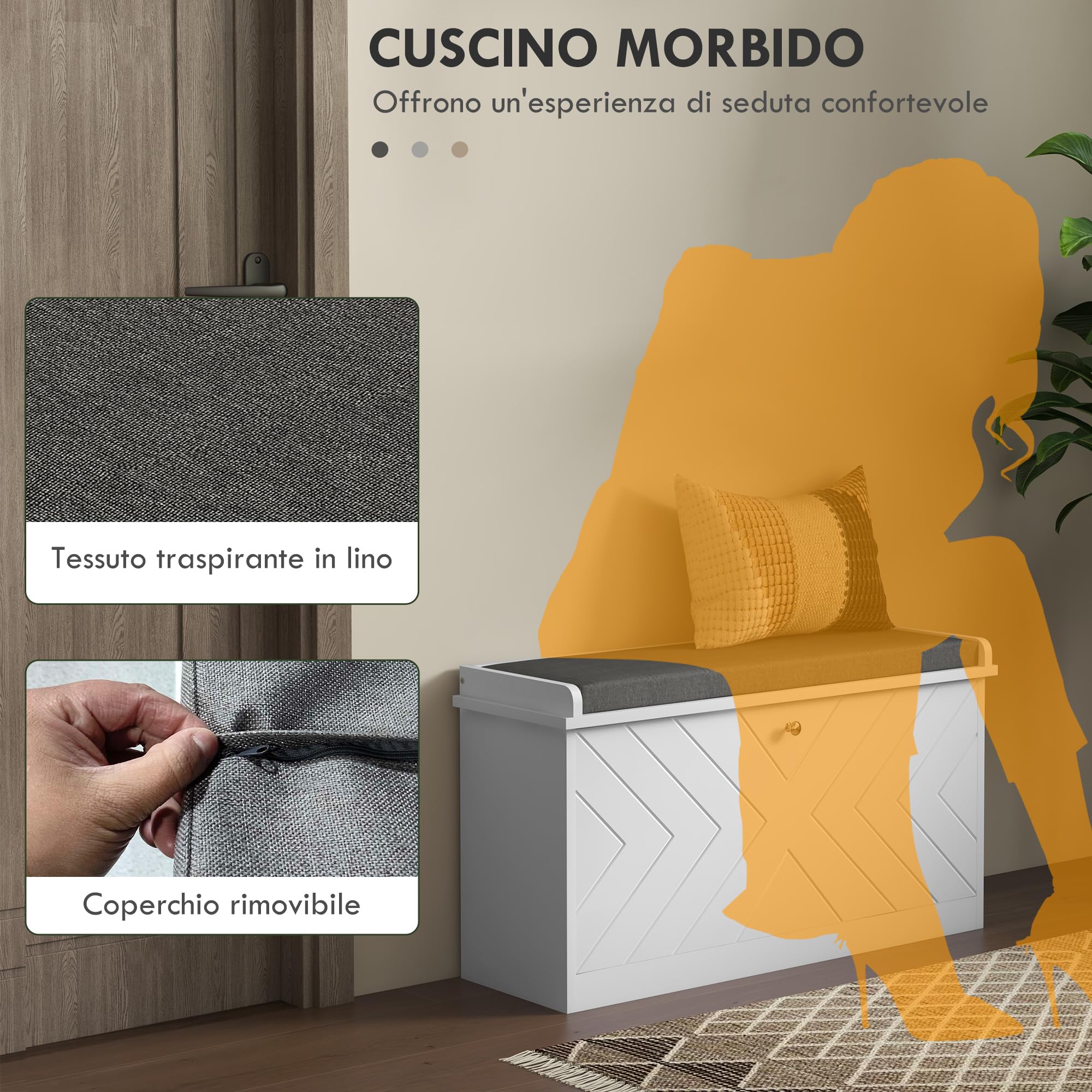 HOMCOM Panca Scarpiera con Ripiano Regolabile per 8 Paia di Scarpe e Cuscino, Scarpiera da Ingresso Salvaspazio con Cassetto Ribaltabile, Bianco