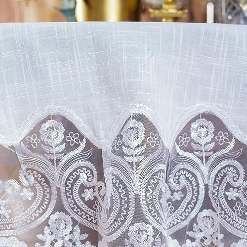 Miniatura 4 de ARTABLE Manteles rectangulares de encaje con exquisito borde de macramé, mantel de tela bordada transparente para vacaciones de cocina (blanco, 60