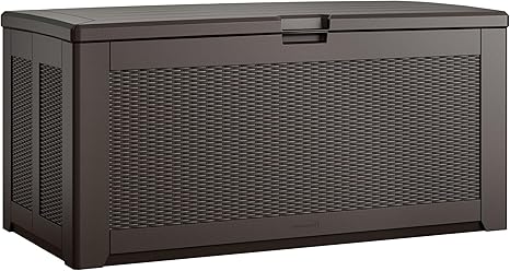 Rubbermaid Extra Large Resin Outdoor Storage Deck Box (134 Gal), Weather Resistant, Brown, Deck Organization for Home/Backyard/Pool Chemicals/Toys/Garden Tools/Porch/Patio Cushions