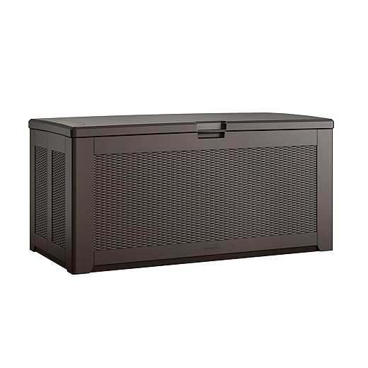 Rubbermaid Extra Large Resin Outdoor Storage Deck Box (134 Gal), Weather Resistant, Brown, Deck Organization for Home/Backyard/Pool Chemicals/Toys/Garden Tools/Porch/Patio Cushions