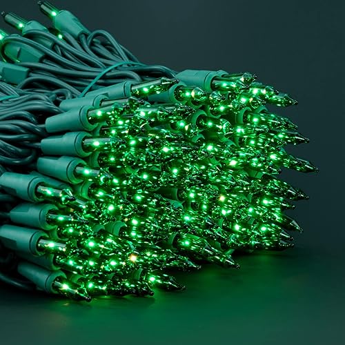 Miniatura 4 de YULETIME 200 luces verdes de Navidad, paquete de 2 hebras de 21 pies, 100 unidades, con certificación UL, mini tira de luces incandescentes (verde,