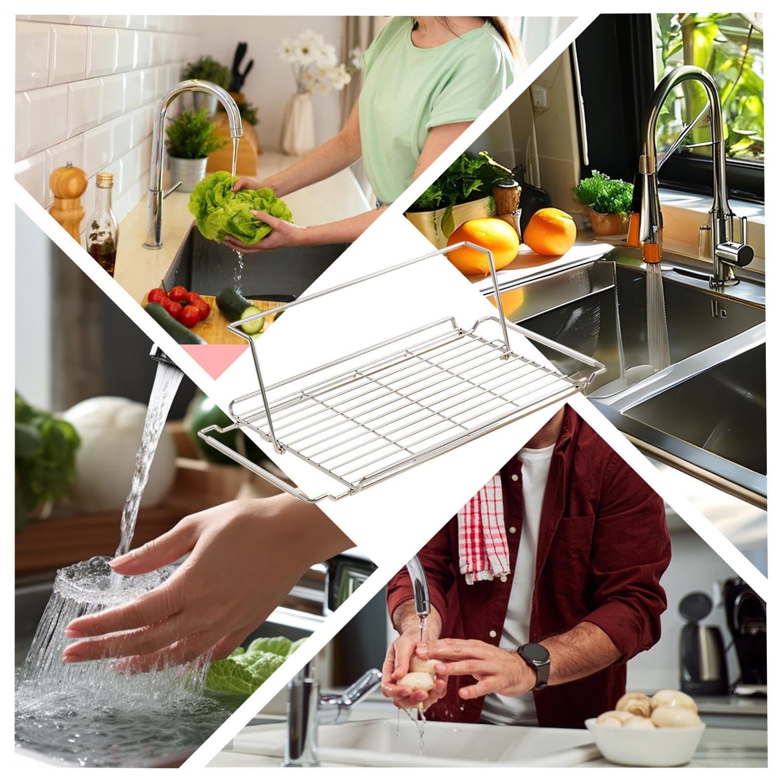 Abtropfgestell aus Edelstahl, ausziehbares Küchensieb, große Kapazität, für Geschirr, Obst und Gemüse, platzsparendes Küchenzubehör