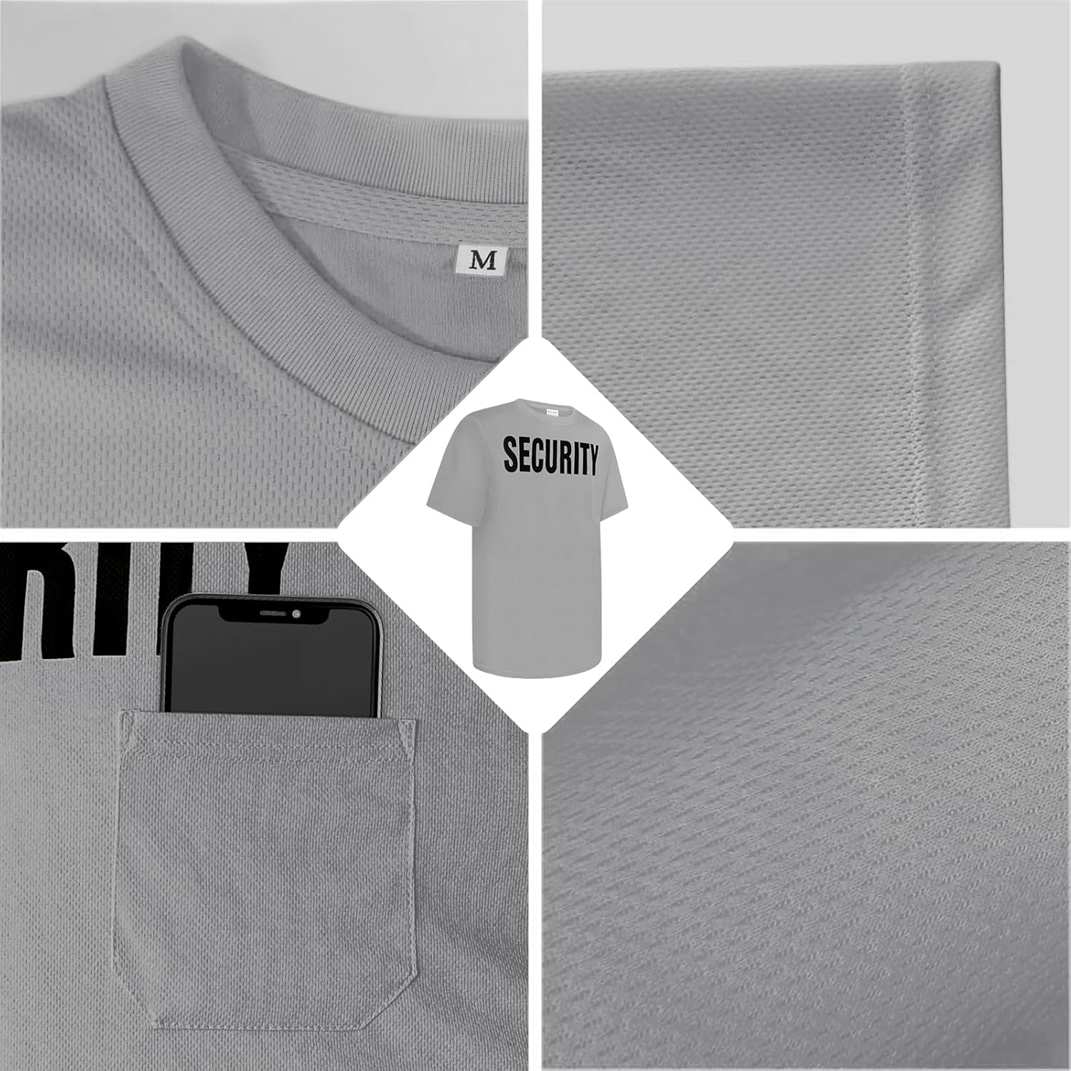 Security Shirts for Men Safety Work Shirt for Security Guard, Front Back Print T Shirts for Men, Supermarket, School, Meet ASIN, ABDX-Light Gray XL - Image 4