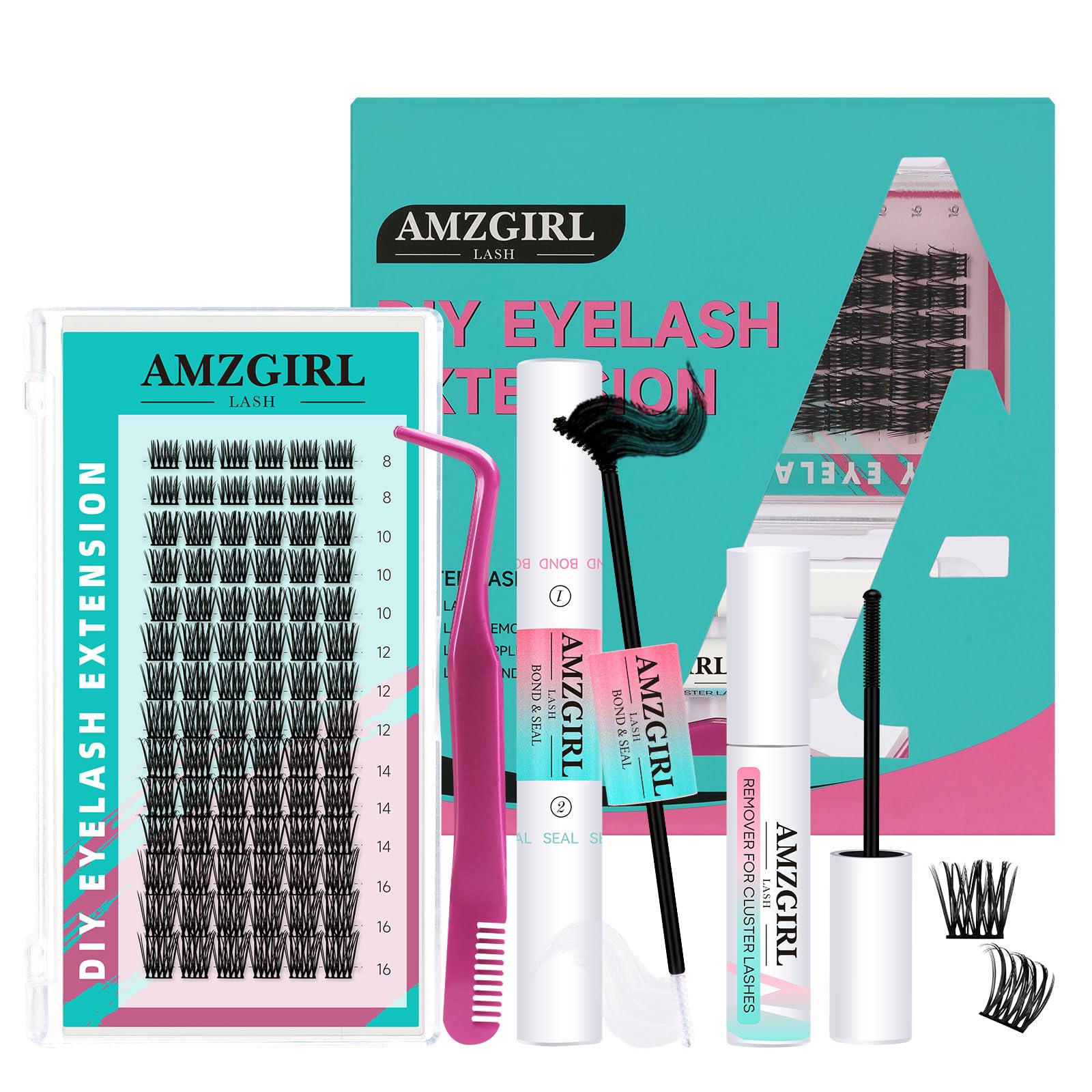 Diy Lash Extension Kit Eyelash Clusters Individual Lashes Extensions Kits With Cluster Lashes Wispy,Lash Bond And Seal,Eyelashes Remover And Applicator at Home(FEATHER,D-Mix8-16mm kit)