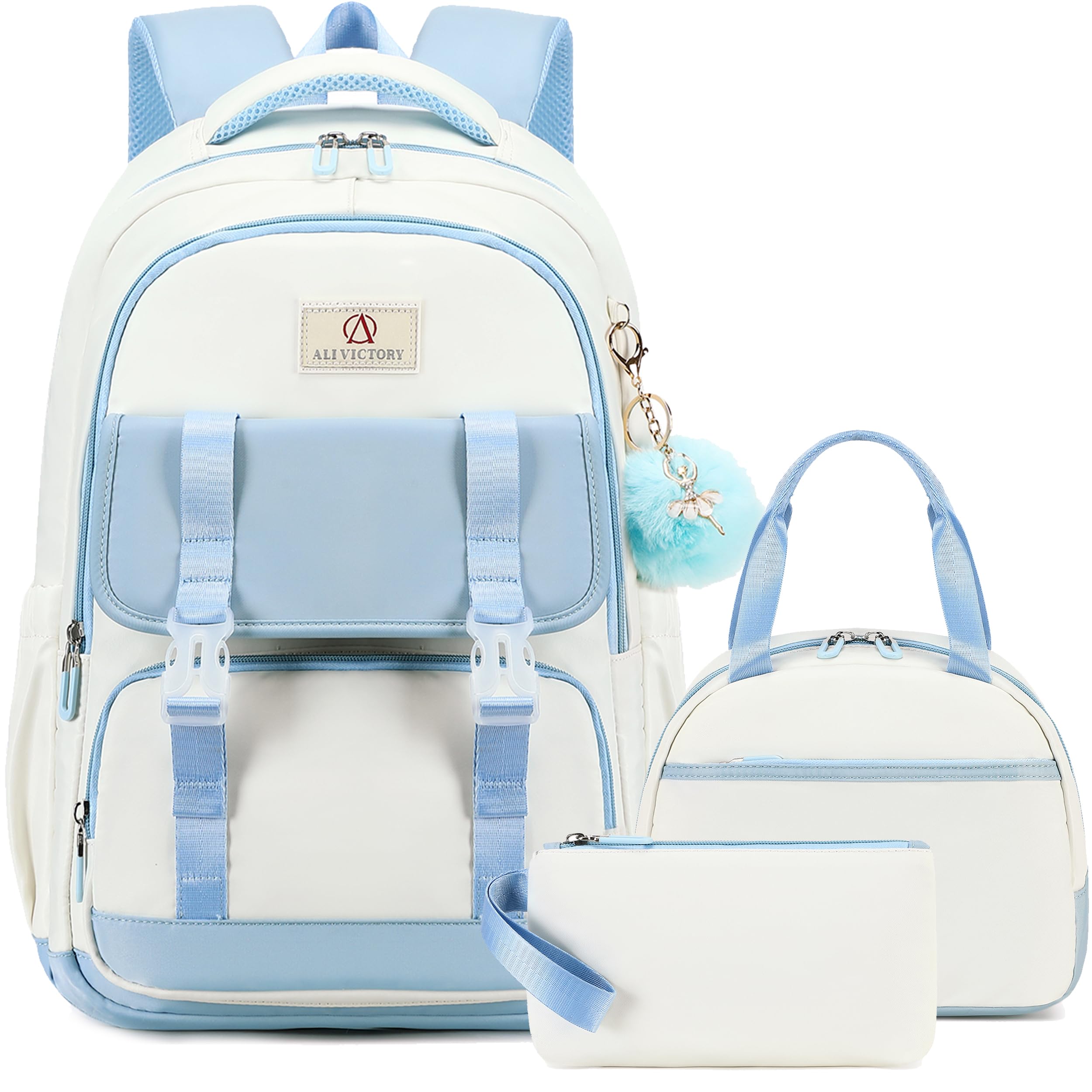 AO ALI VICTORY School Backpack for Girls Women 15.6 Inch Laptop Backpacks College Bookbag Cute Kids Elementary Middle High School Bag with Lunch Box