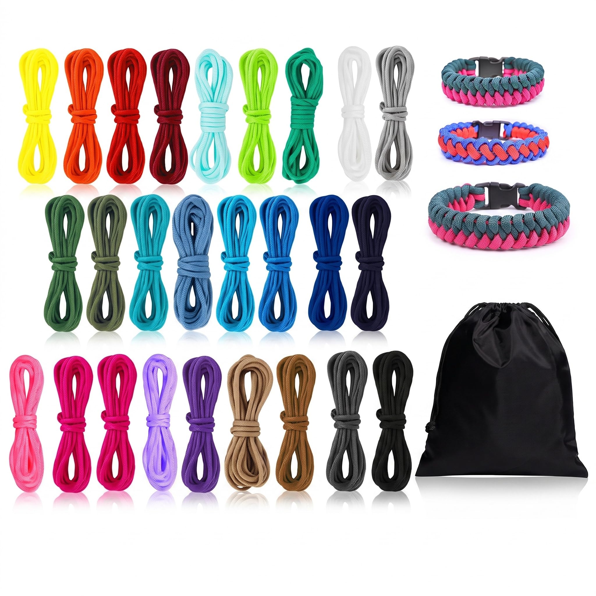 26Pcs Paracord 550 Combo Kit 4mm Paracord Cord with Instruction Storage Bag