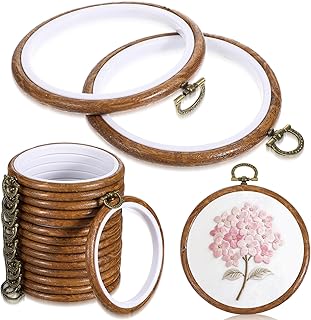 Oqqlin 15 Pcs Embroidery Hoop, 3.6 Inch Round Embroidery Frame Imitation Wood Cross Stitch Hoop Circle Rubber Hoops for Displaying Cross Stitch, Sewing, Craft, DIY, Hanging Gifts