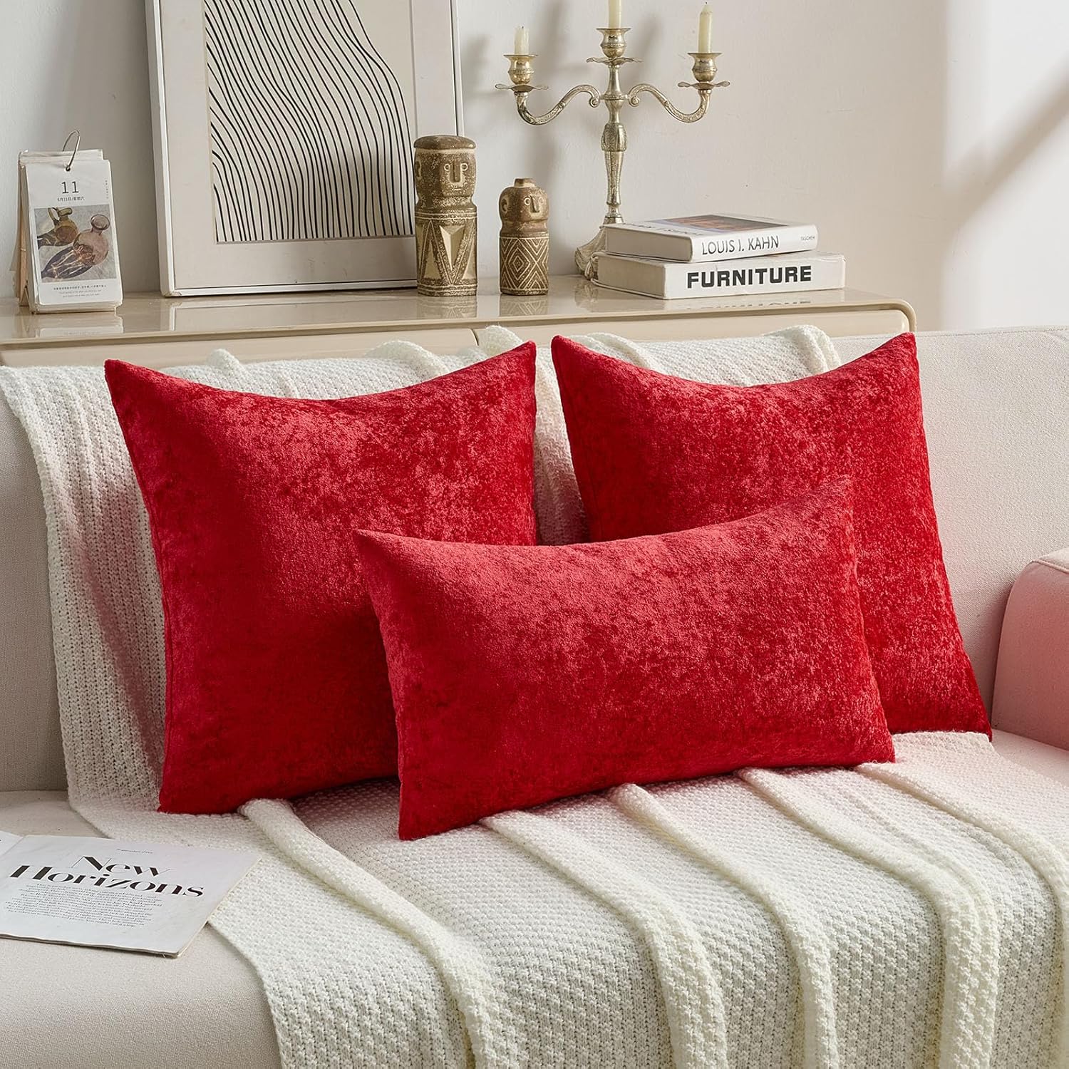 FUTEI Valentine's Day Red Flannel Throw Pillow Covers 18x18 Inch Set of 2,Soft Crushed Dimensional Textued Cushion Cases,Modern Home Decor for Couch Living Room - Image 4