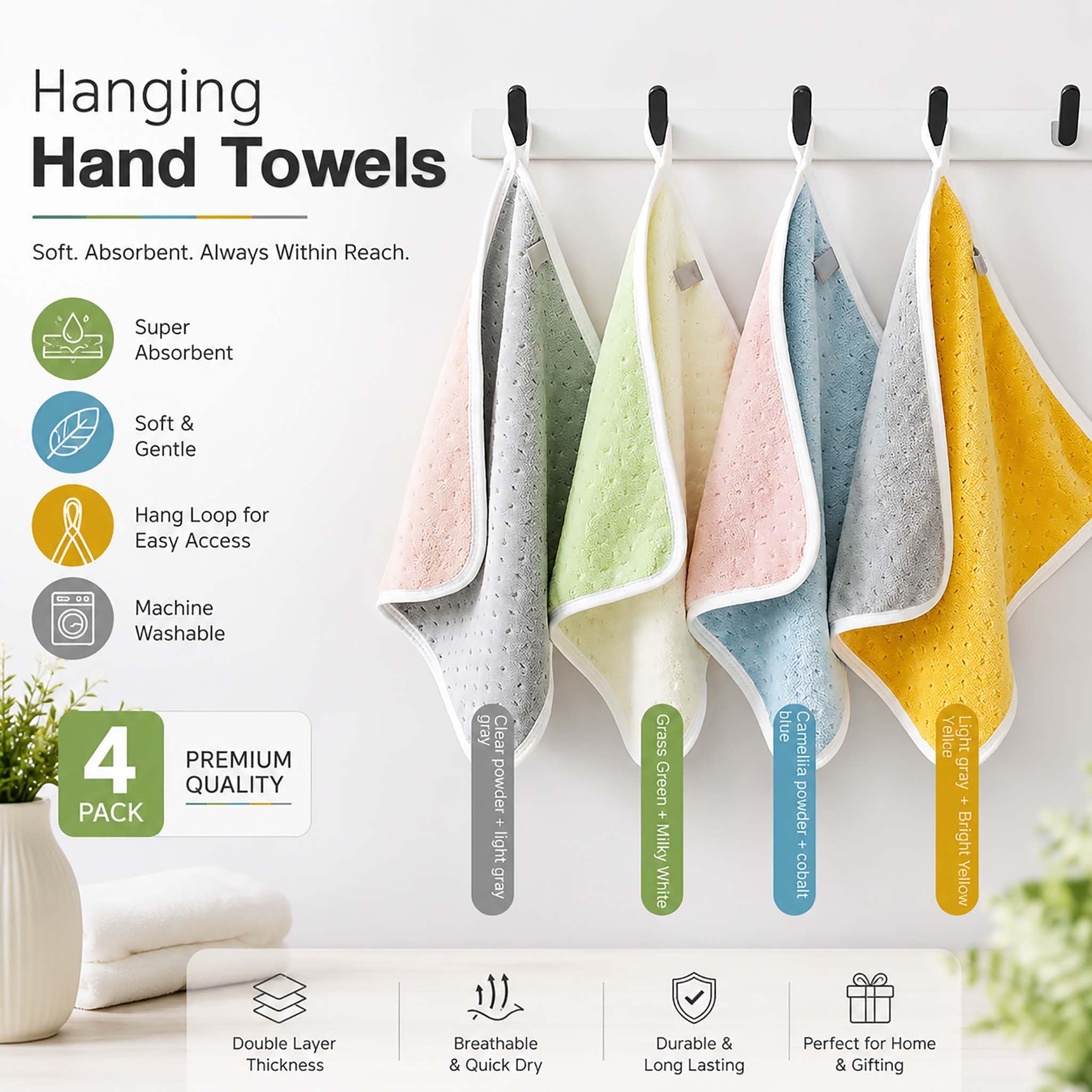 Microfiber Hand Towels - Set of 4, Super Soft & Quick Dry -2 Microfiber Hand Towels - Set of 4, Super Soft & Quick Dry -2