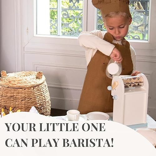 Miniatura 2 de Cafetera de juguete para niños, cafetera de madera para juegos imaginativos, juego de cafetera para niños para el desarrollo de habilidades, aumenta