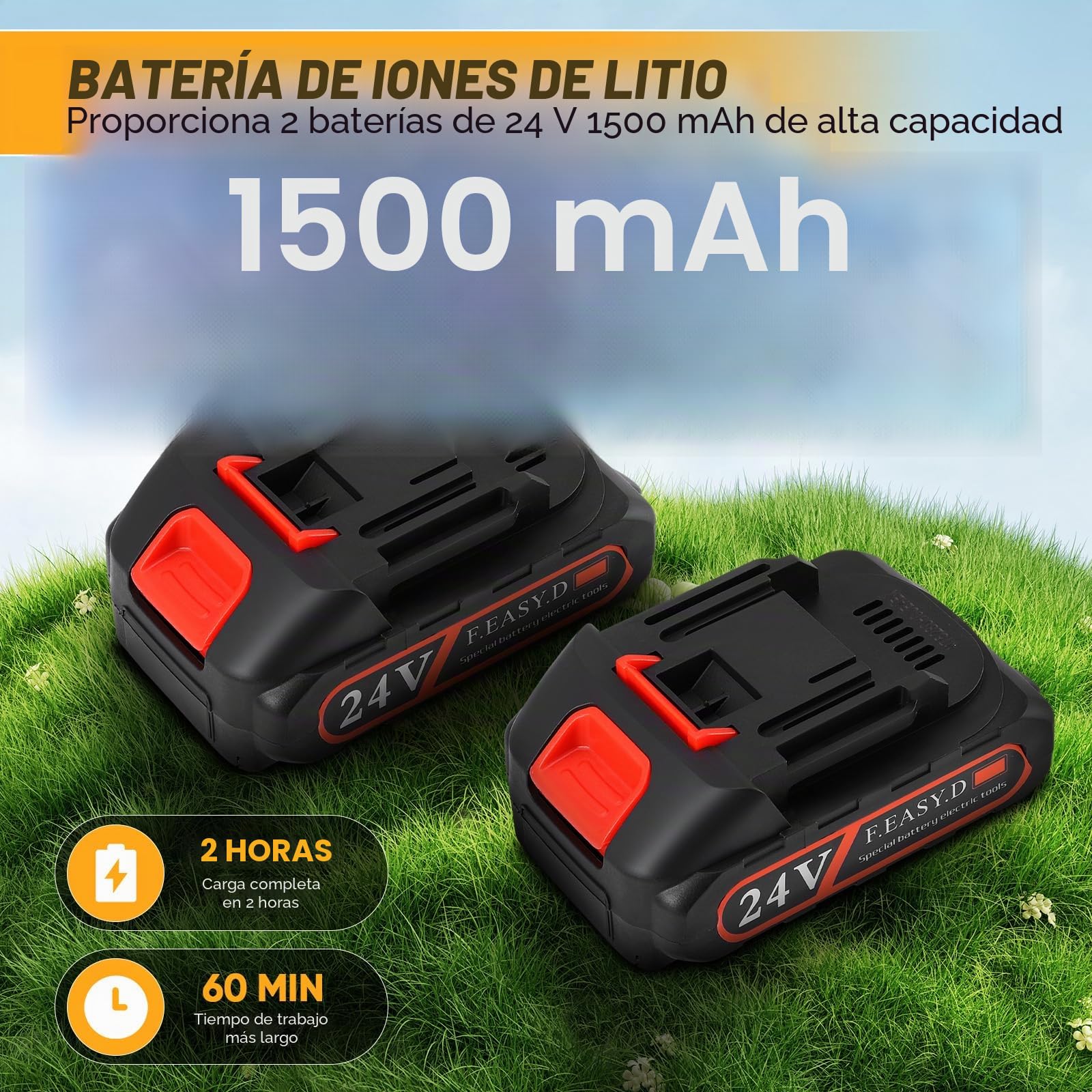 Cortasetos eléctrico 2 en 1 con barra telescópica extensible (2,5 m), 2 cuchillas profesionales, doble batería de 1500 mAh y cargador – Ideal para poda de arbustos, jardines y parterres