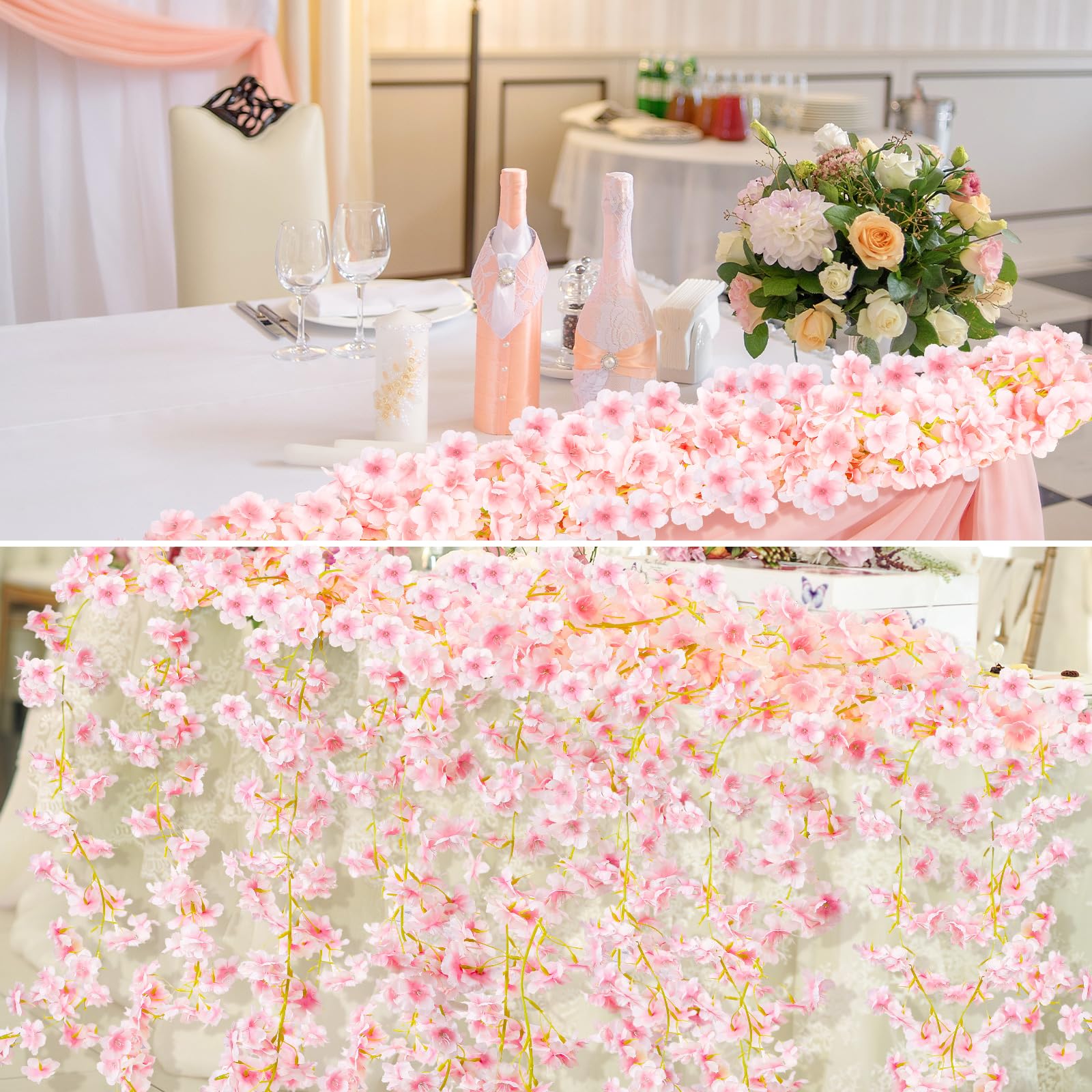 Yunlly Künstliche Kirschblütenranken, Hängeranken, künstliche Blumenranken, rosa Blumengirlande, japanische Kirschblütengirlande für Hochzeit, Party, Kawaii-Dekoration, 16 Stück