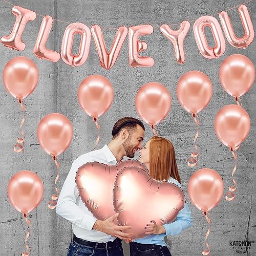 Miniatura 9 de KatchOn, Globos rojos y blancos de San Valentín, grandes, paquete de 60  Globos de oro rosa con la frase "I Love You"  Globos rosa con texto en