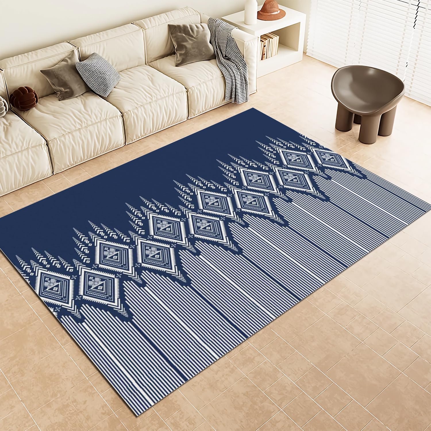 Tapis losange géométrie antidérapant grand tapis salon chambre