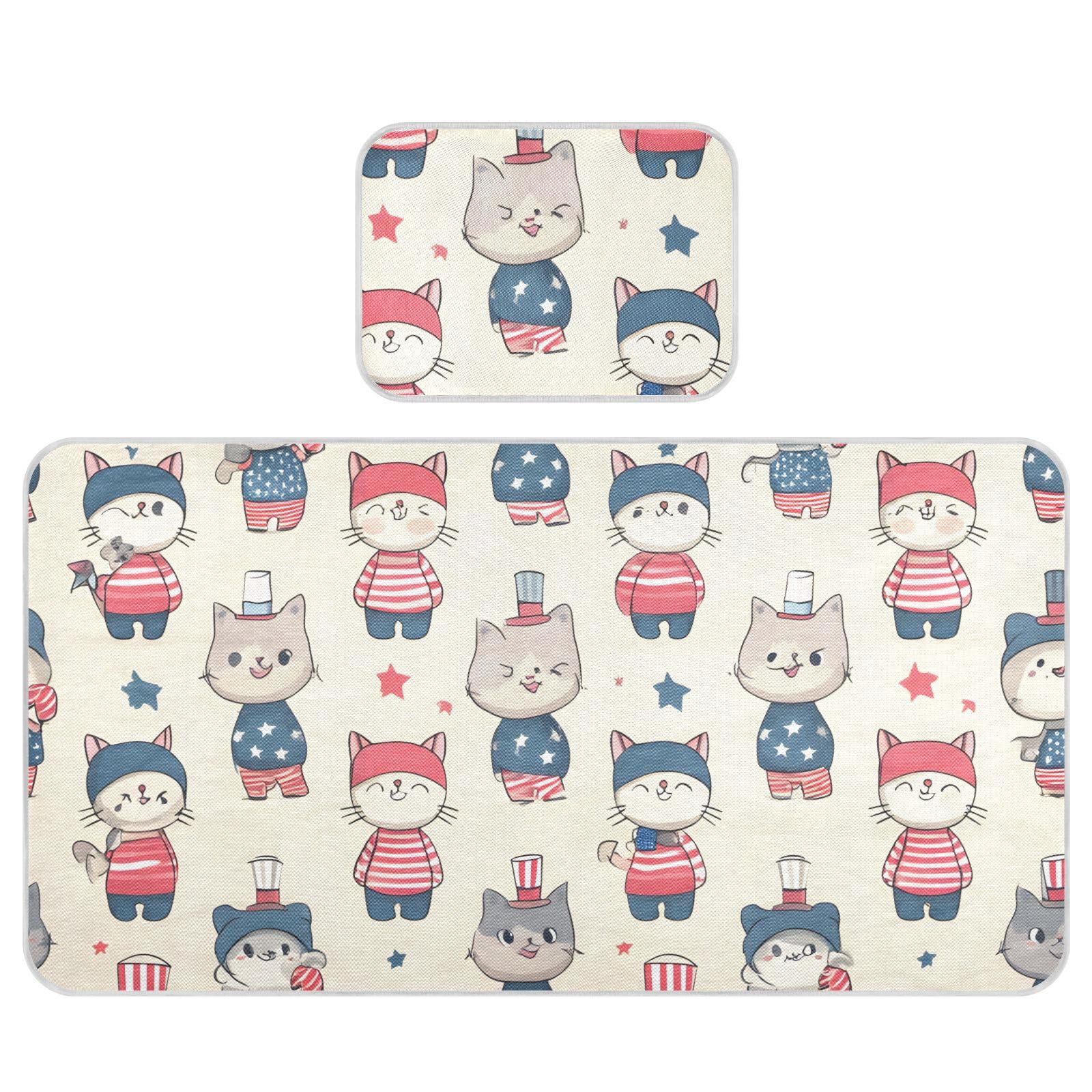 Bolaz Summer Sleeping Bed Pad, Cats Pattern Cooling Mattress Set Breathable Bed Mat Ice Silk Mat + Pillow Cover for Toddler Boys Girls