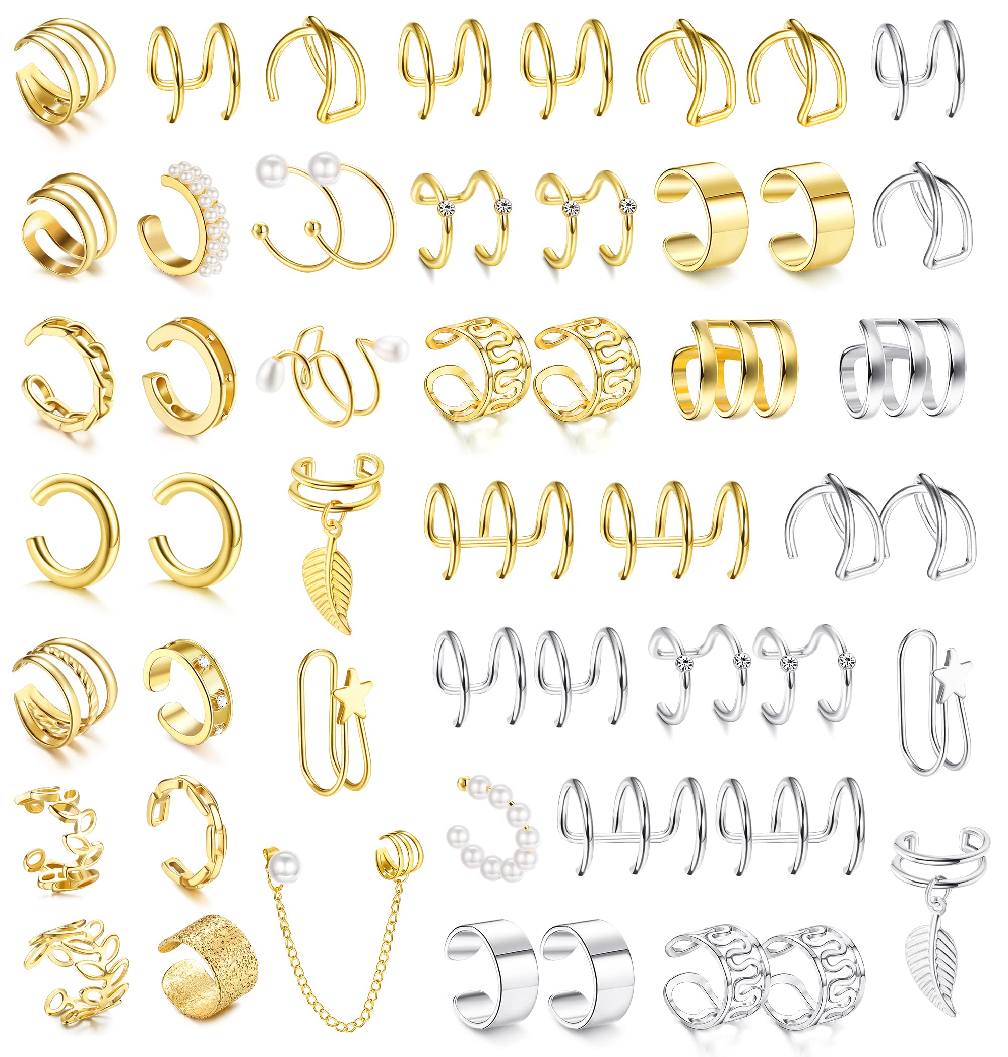 52-73 Piece Ear Accessory Set - Fake Piercing Ear, Snake Ear Cuff, Helix Cartilage Clip, Piercing for Men and Women