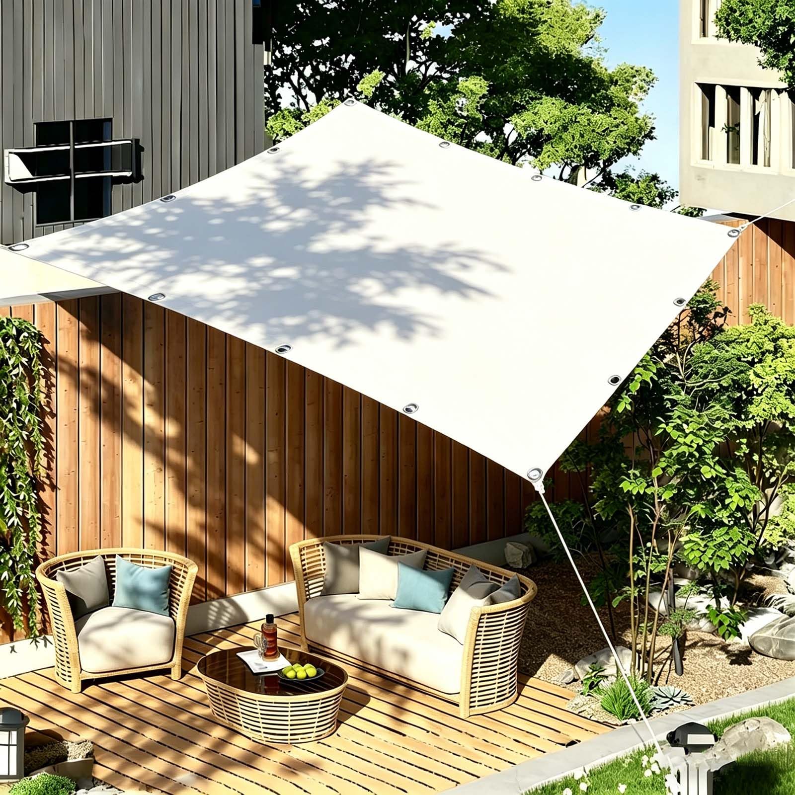 Voile d'ombrage 250 x 330 imperméable blanc avec œillets bâche polyester extérieur terrasse camping