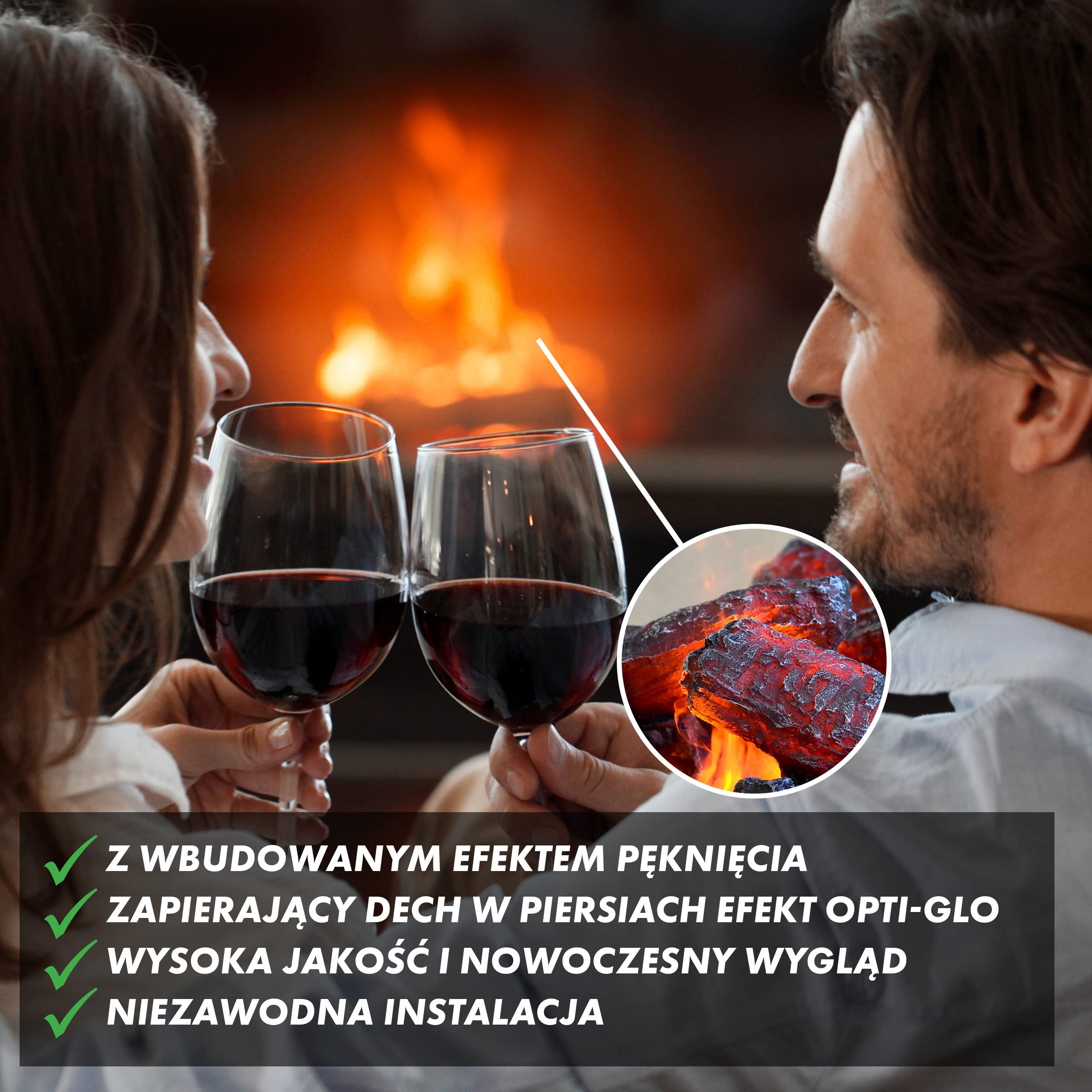 GLOW FIRE Kominek stojący na parę wodną SCHILLER - Elektryczny z realistycznym efektem 3D LED, trzaskiem, pilotem, 120x120x37 cm - Opti-Myst 500 z dekoracją drewnianą, Biały