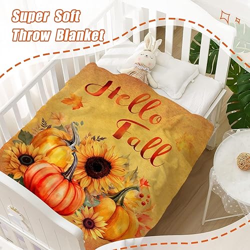 Miniatura 57 de YeeJu Manta decorativa de otoño, color naranja, Acción de Gracias, otoño, lindas calabazas, manta para sofá, cama, sala de estar, suave, acogedora