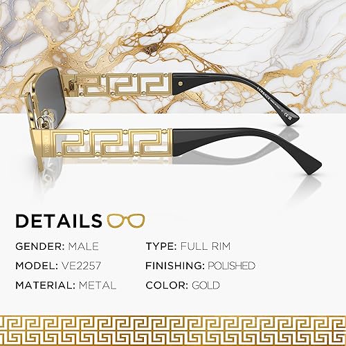 Miniatura 2 de Versace VE2257 Gafas de sol de forma rectangular con kit de gafas de lujo eSHADES, Oro Gris Oscuro 2.362 in