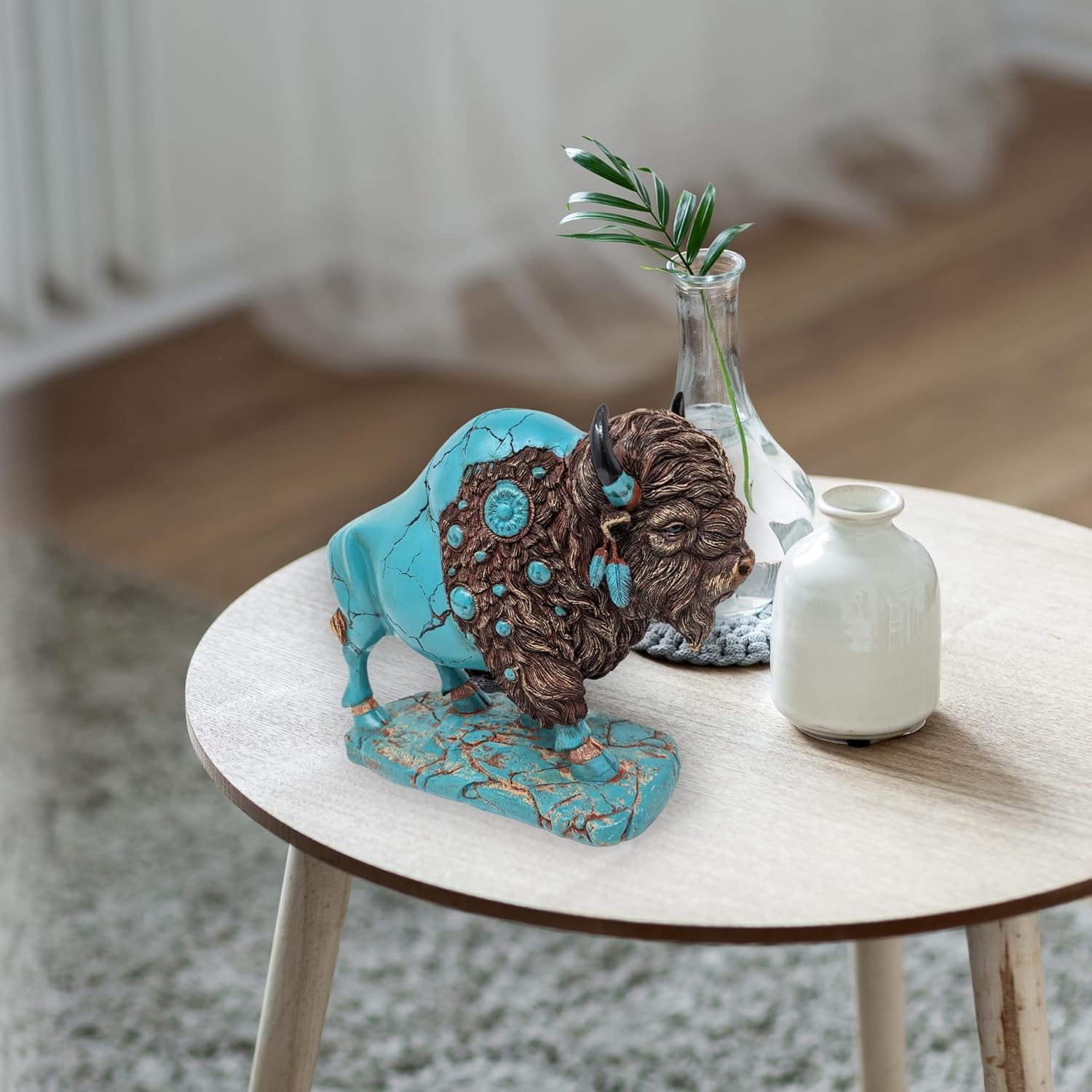 Majestic Buffalo Resin Figurine - Detailed Collectible Turquoise Bison Sculpture for Home & Office Décor - Rustic Western Art for Buffalo Enthusiasts & Collectors