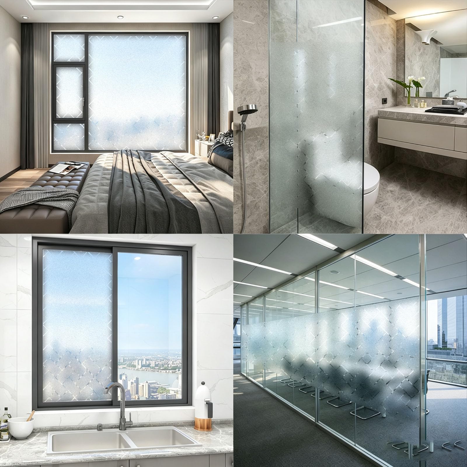 Vinilo Ventana 120 x 205 cm Privacidad Ventana Protección UV Ideal Película Opaca para Ventanas con Adhesión Estática sin Pegamento Lámina para Baño Oficina y Cocina, Rejilla Oblicua