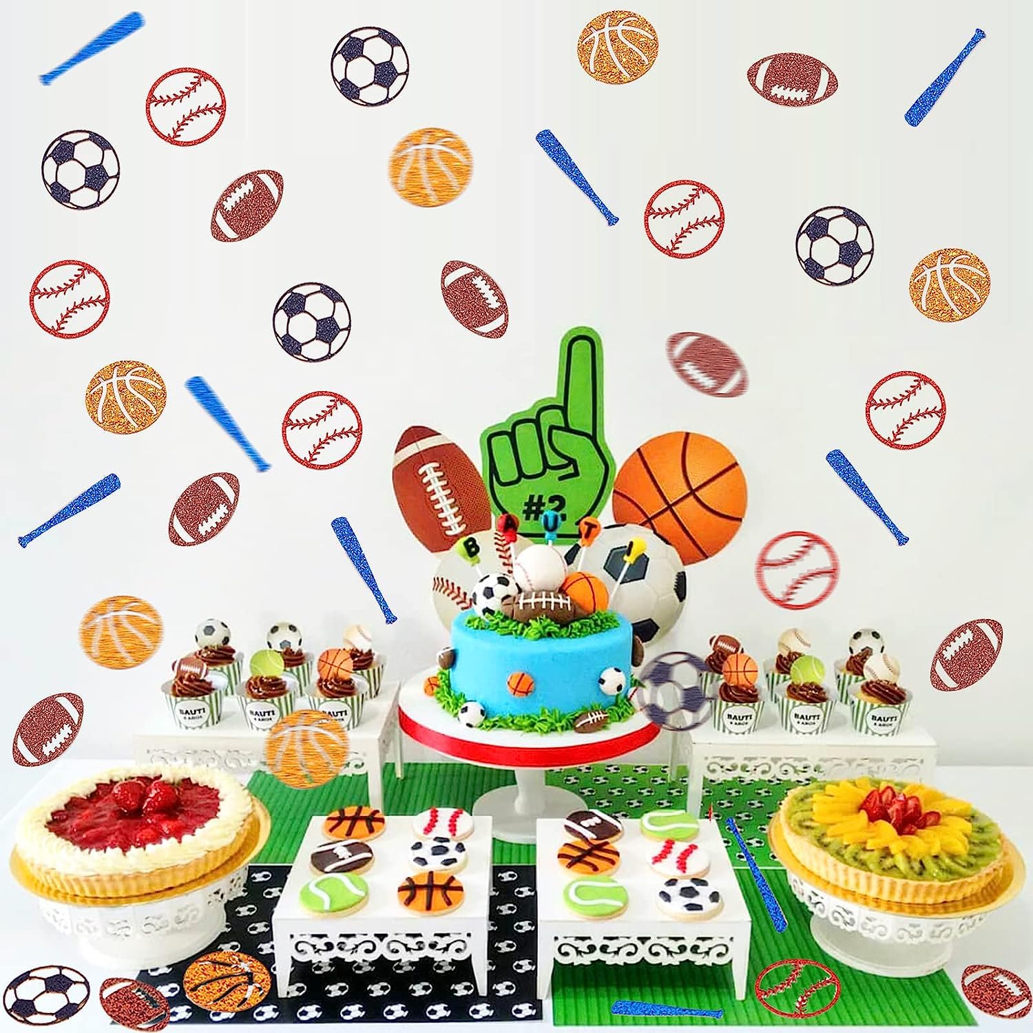 Dekoracje na imprezę urodzinową, 200 szt. Konfetti sportowe na stoły Brokat Koszykówka Baseball Piłka nożna Konfetti do piłki nożnej Sportowe dekoracje na baby shower All Star Birthday Party Supplies