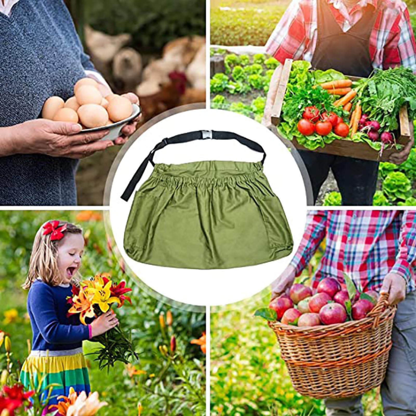 Tiiyee Tablier de Récolte et de Désherbage de Sac de Cueillette de Fruits | Jardiniers Pochette de Rangement de Récolte de Légumes de Grande Capacité pour Aide Agricole(Vert Militaire)