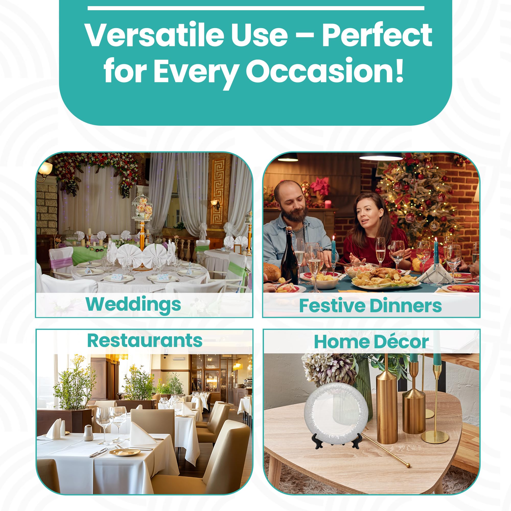 Platos de carga decorativos para fiestas, platos de vidrio con ribete plateado para decoración de mesa de comedor, bodas, cumpleaños, fiestas, vajilla, eventos de catering, 33 cm, 6 unidades