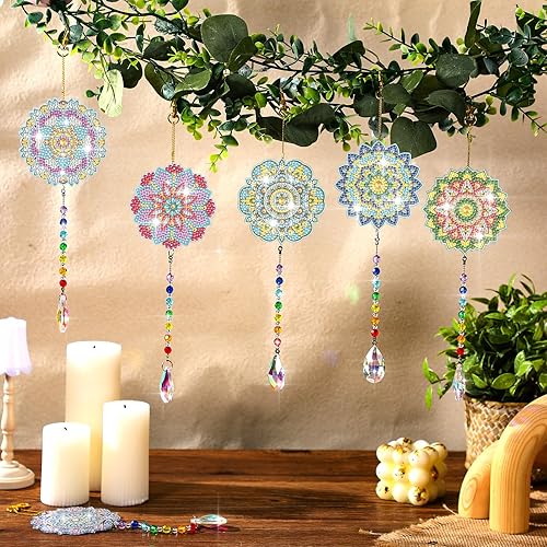 Miniatura 5 de Yeaqee Juego de 6 piezas de arte de diamantes de Acción de Gracias, hojas de arce, campanillas de viento, pintura de diamante de doble cara para