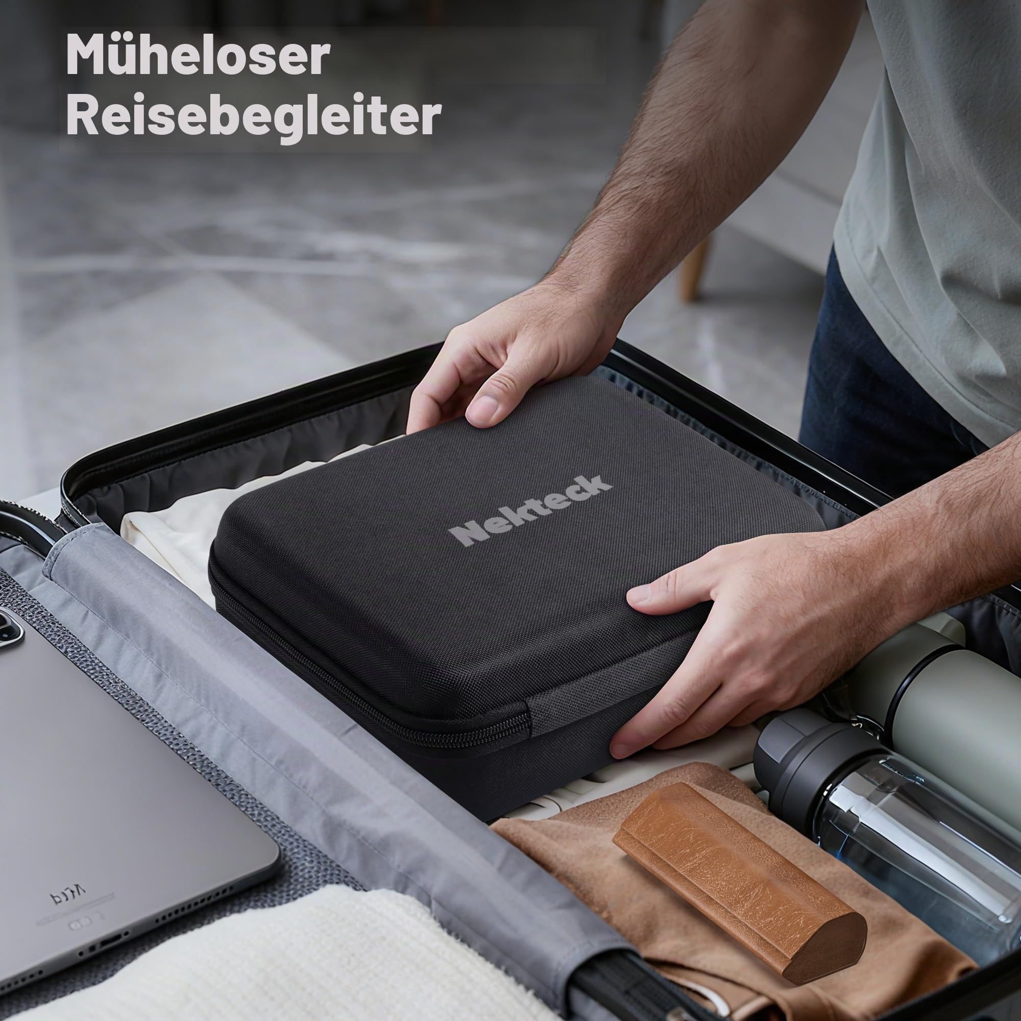 Nekteck Massagepistole, Muskel-Percussion-Massagepistole für Sportler, tragbare Hand-Tiefengewebe-Massagepistole mit 5 einstellbaren Geschwindigkeiten und 6 Massagekopf